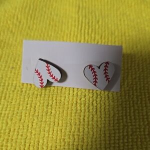 Heart-Shaped Baseball Earrings